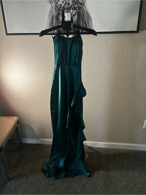 Crystal Doll Teal Green Ruffle Prom Gown